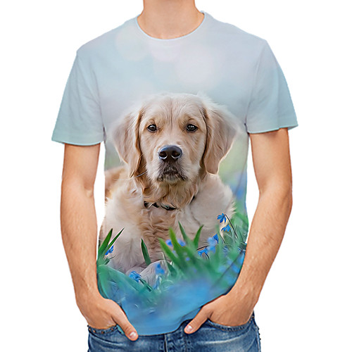 

Men's Daily Club Rock / Street chic T-shirt - Color Block / 3D / Animal Dog / Fantastic Beasts, Print Rainbow