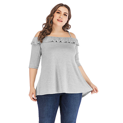 

Women's Daily Basic Blouse - Solid Colored Patchwork Light gray