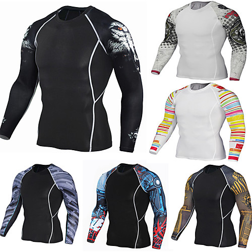 

Men's Stripe-Trim Compression Shirt Running Shirt Running Base Layer Winter Round Neck Running Active Training Jogging Breathable Moisture Wicking Soft Sportswear Top Long Sleeve Activewear Stretchy