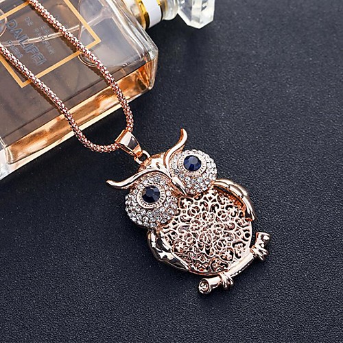 

Women's Blue White Cubic Zirconia Long Necklace Classic Owl Simple Classic Fashion Chrome Gold Silver 80 cm Necklace Jewelry 1pc For Gift Daily Holiday Festival