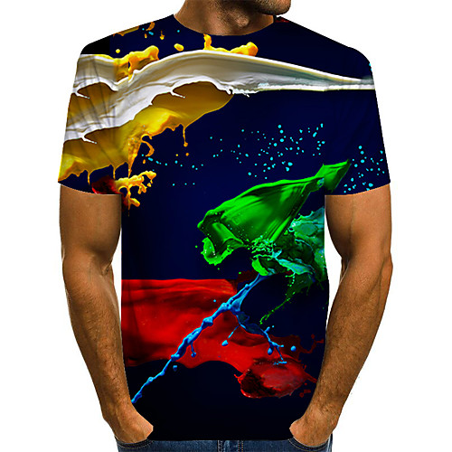 

Men's Daily Going out Basic / Street chic T-shirt - Color Block / 3D / Graphic Print Rainbow