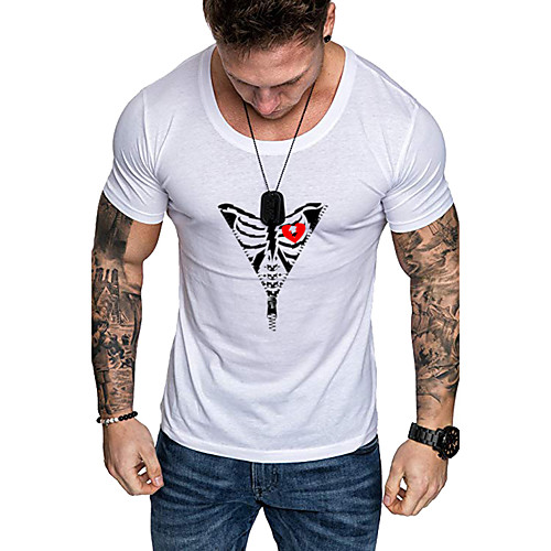 

Men's Daily Sports Business / Basic T-shirt - Solid Colored / Skull Black & White, Print Yellow