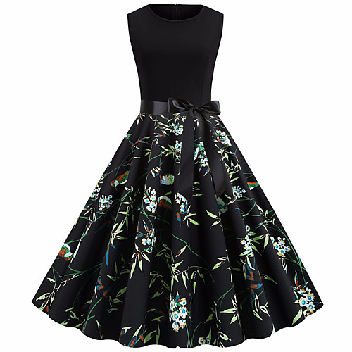 

Women's Black Dress Vintage Style Street chic Party Daily Swing Print Patchwork Print S M