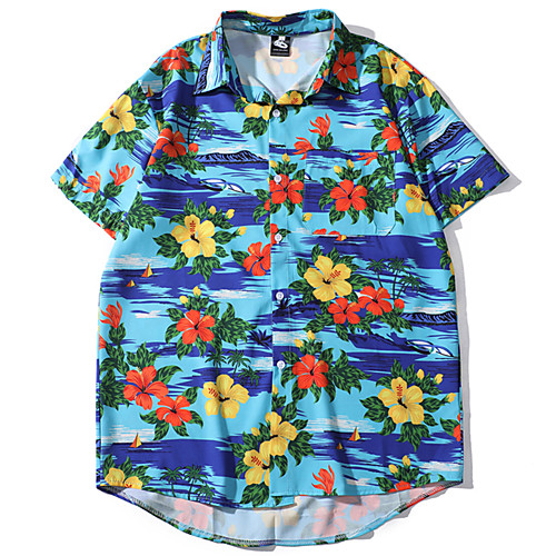 

Men's Daily Basic Shirt - Floral Print Blue