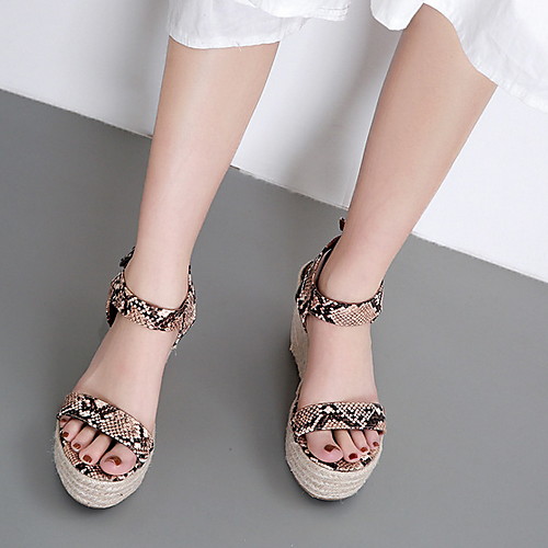 

Women's Sandals Wedge Sandals Heel Sandals Summer Wedge Heel Peep Toe Daily PU Almond