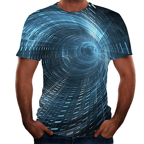 

Men's Daily Basic T-shirt - Color Block / 3D Print Blue