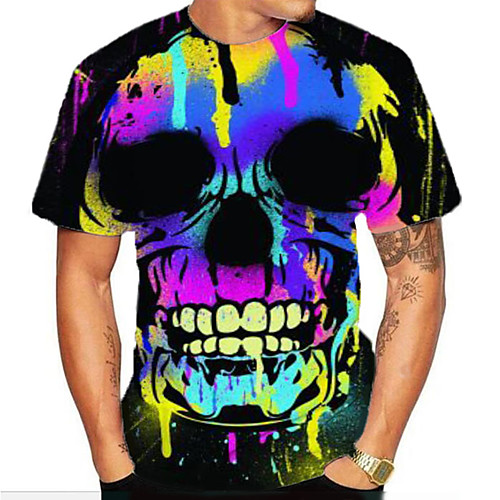 

Men's Plus Size 3D Print T-shirt Street chic Daily Round Neck Rainbow / Short Sleeve