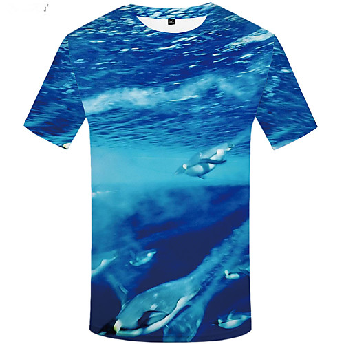 

Men's Daily Sports Basic / Street chic T-shirt - Floral / 3D / Graphic Print Blue