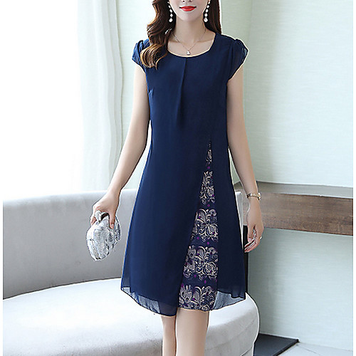 

Women's Purple Navy Blue Dress Elegant Sheath Solid Color M L