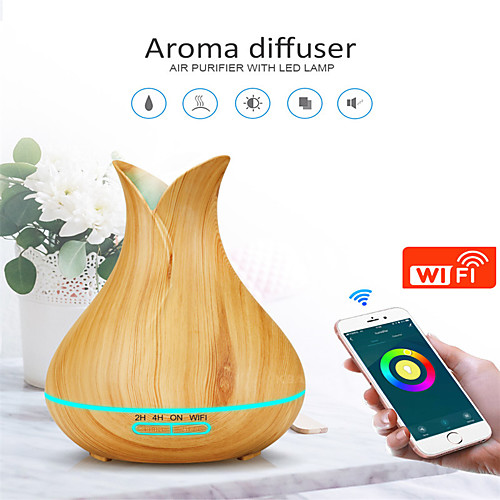 

400ML Aromatherapy Machine Wooden for Home Ultrasonic Aroma Humidifier Air Diffuser can Connect Wifi Phone Remote Control