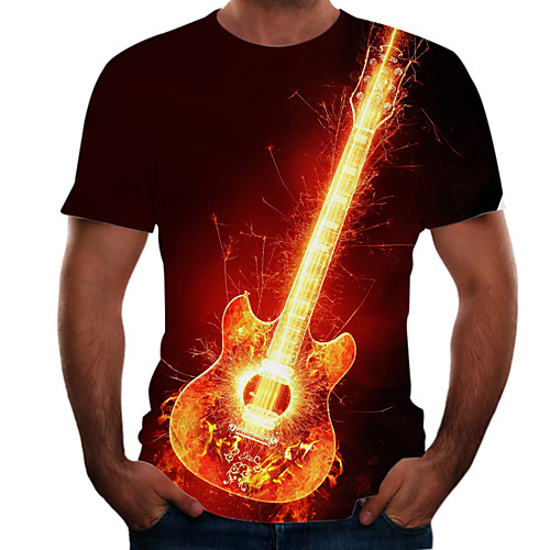 

Men's Daily Going out Basic / Street chic T-shirt - Color Block / Flame / Simulation Print Rainbow