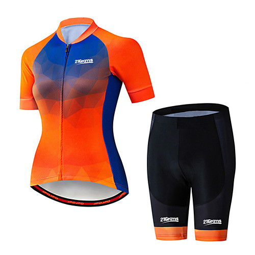 

21Grams Women's Short Sleeve Cycling Jersey with Shorts Black / Orange Plaid / Checkered Gradient Bike Clothing Suit Breathable 3D Pad Quick Dry Ultraviolet Resistant Sweat-wicking Sports Plaid