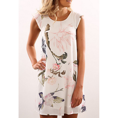 

Women's Beige Dress Shift Floral S M