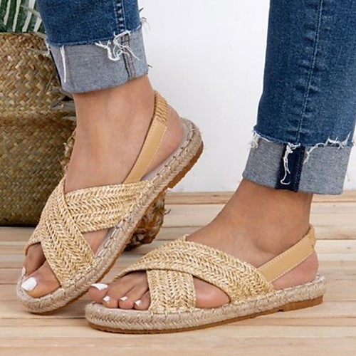 

Women's Sandals Flat Heel Open Toe PU Summer Khaki / Beige