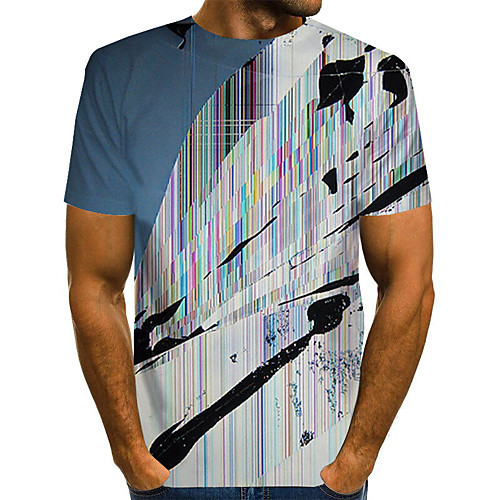 

Men's Daily Weekend Basic / Exaggerated T-shirt - Color Block / Rainbow / Abstract Print White