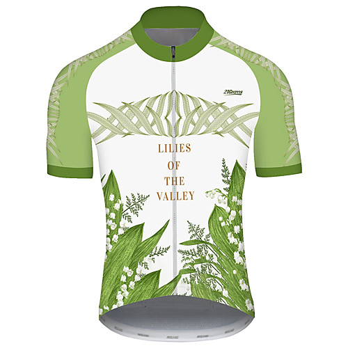 

21Grams Men's Short Sleeve Cycling Jersey Green Floral Botanical Bike Jersey Top Mountain Bike MTB Road Bike Cycling UV Resistant Breathable Quick Dry Sports Clothing Apparel / Stretchy