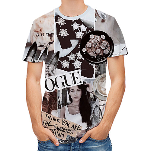

Men's Daily Club Rock / Street chic T-shirt - Floral / 3D / Letter Print Rainbow