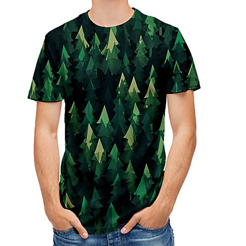 

Men's Plus Size 3D Print T-shirt Basic Daily Round Neck Green / Short Sleeve