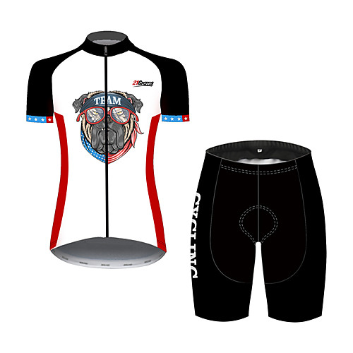 

21Grams Women's Short Sleeve Cycling Jersey with Shorts Black / White Dog Animal American / USA Bike Clothing Suit Breathable Quick Dry Ultraviolet Resistant Sweat-wicking Sports Dog Mountain Bike