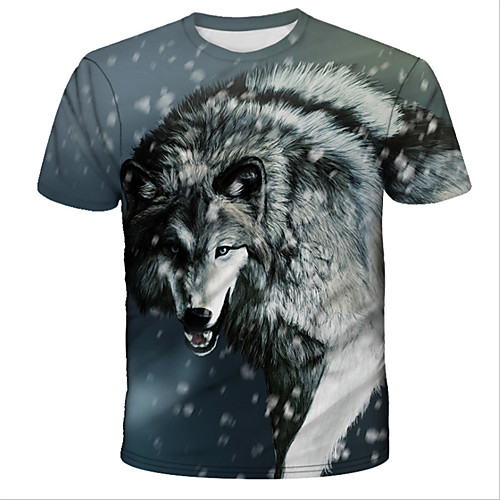 

Men's Daily Holiday Street chic / Exaggerated T-shirt - 3D / Tie Dye / Animal Wolf, Print Rainbow