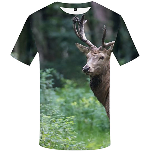 

Men's Daily Sports Basic / Street chic T-shirt - 3D / Graphic / Animal Print Green