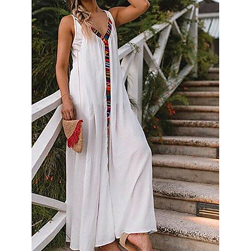 

Women's Maxi A Line Dress - Sleeveless Solid Color Summer V Neck Maxi Dress Holiday Home White Black M L XL XXL XXXL
