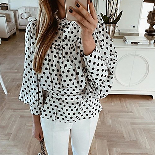 

Women's Daily Blouse - Polka Dot White