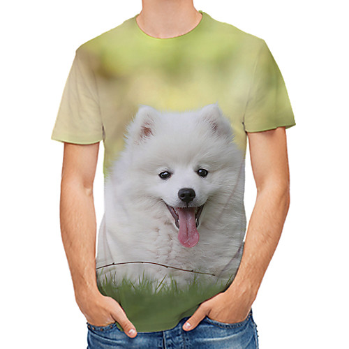 

Men's Daily Club Rock / Street chic T-shirt - Color Block / 3D / Animal Dog / Fantastic Beasts, Print Light Green