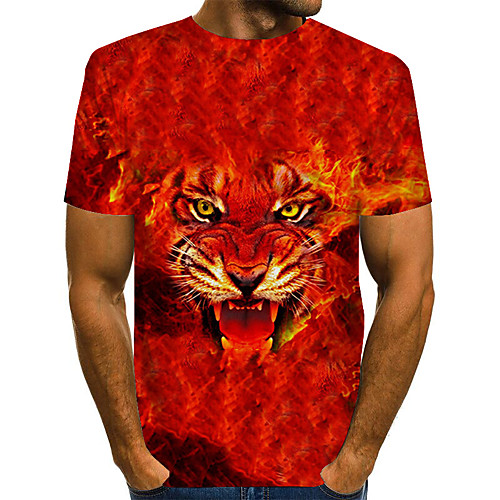 

Men's Daily Weekend Basic / Exaggerated T-shirt - Color Block / Rainbow / Abstract Print Red