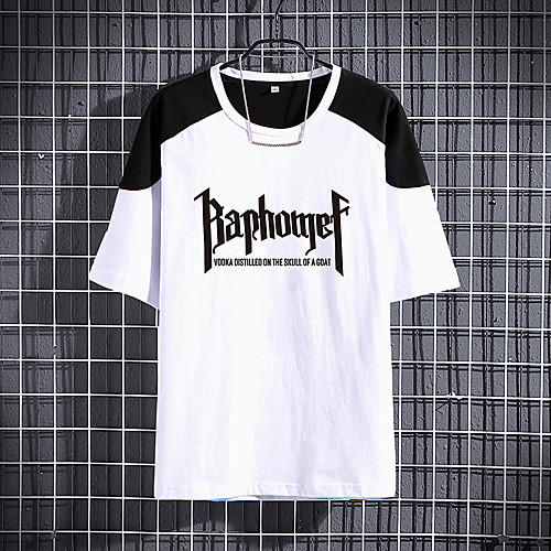 

Men's Geometric T-shirt - Cotton Daily Round Neck White / Black / Short Sleeve