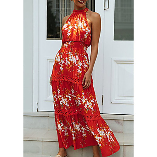 

Women's Red Dress Shift Solid Color Backless Patchwork Print S M