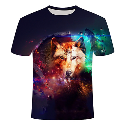 

Men's Daily Going out Basic T-shirt - 3D / Animal Wolf, Print Dusty Blue