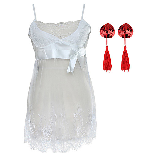 

Women's Lace / Backless / Bow Plus Size Erotic Suits Nightwear Solid Colored Red White Black S M L