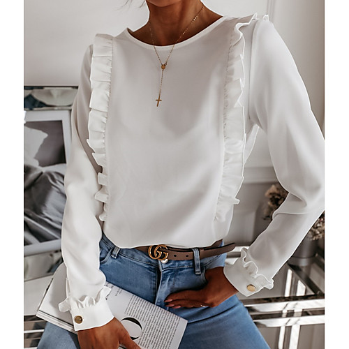 

Women's Daily Blouse - Solid Colored Ruffle Blushing Pink