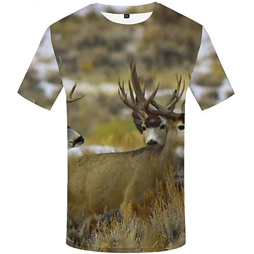 

Men's Daily Sports Basic / Street chic T-shirt - 3D / Graphic / Animal Print Light Green