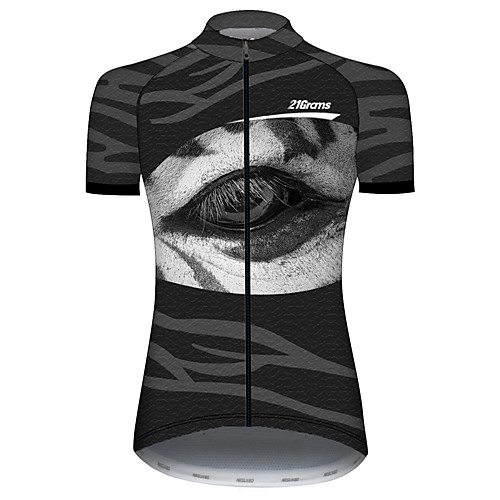 

21Grams Women's Short Sleeve Cycling Jersey Black / White Animal Bike Jersey Top Mountain Bike MTB Road Bike Cycling UV Resistant Breathable Quick Dry Sports Clothing Apparel / Stretchy / Race Fit