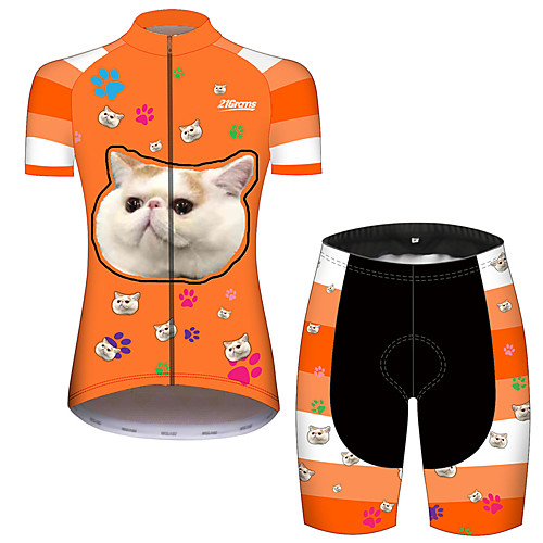 

21Grams Women's Short Sleeve Cycling Jersey with Shorts OrangeWhite Cat Animal Bike Clothing Suit Breathable Quick Dry Ultraviolet Resistant Sweat-wicking Sports Cat Mountain Bike MTB Road Bike