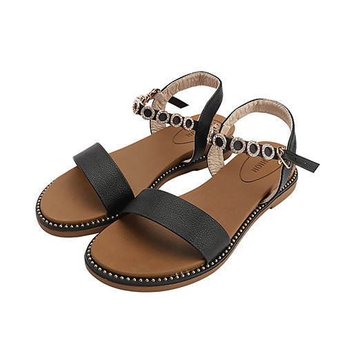 

Women's Sandals Flat Heel Open Toe Rhinestone PU Casual Summer White / Black