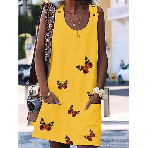 

Women's Purple Yellow Dress Shift Print S M