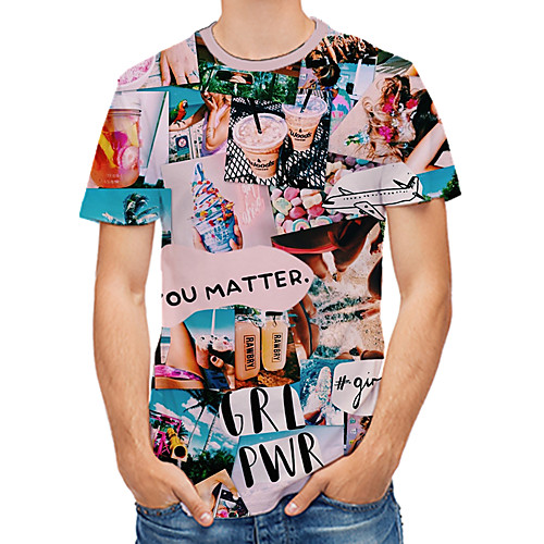 

Men's Daily Club Rock / Street chic T-shirt - Floral / 3D / Letter Print Rainbow