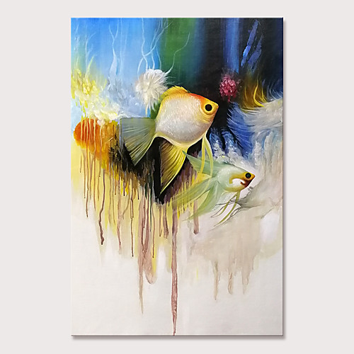 

Mintura Large Size Hand Painted Abstract Fish Animals Oil Paintings on Canvas Pop Art Wall Pictures For Home Decoration No Framed