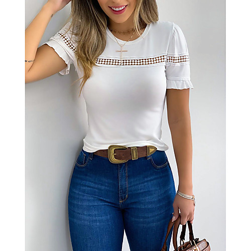 

Women's Daily Basic T-shirt - Solid Colored Print White