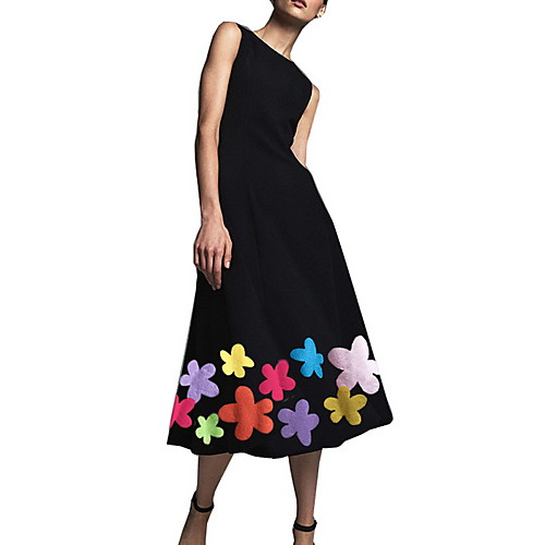 

Women's Red Black Dress A Line Floral S M