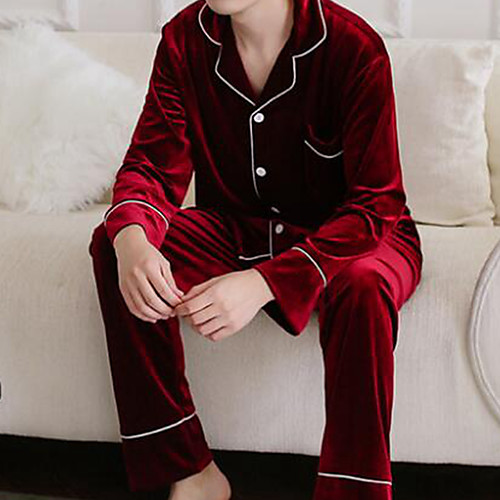 

Men's Deep V Suits Pajamas Solid Colored
