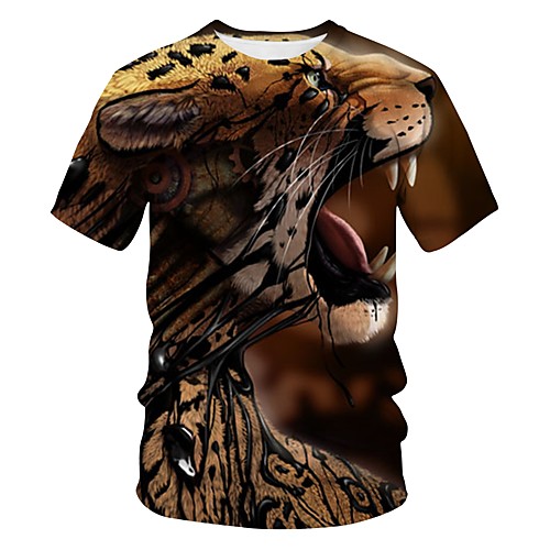 

Men's Going out Club Street chic / Exaggerated T-shirt - Leopard / 3D / Animal Print Brown