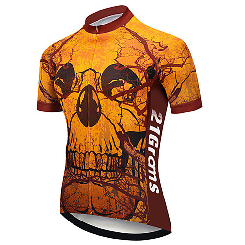 

21Grams Men's Short Sleeve Cycling Jersey 100% Polyester Orange Skull Bike Jersey Top Mountain Bike MTB Road Bike Cycling UV Resistant Breathable Quick Dry Sports Clothing Apparel / Stretchy