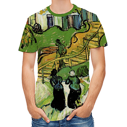 

Men's Daily Club Rock / Street chic T-shirt - Color Block / 3D / Tie Dye Print Green