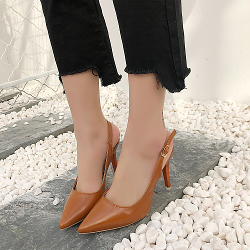 

Women's Heels 2020 Stiletto Heel Pointed Toe Buckle PU British / Minimalism Spring & Summer / Fall & Winter Brown / Black / Beige / Party & Evening