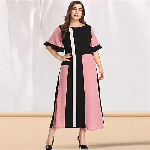 

Women's Blushing Pink Dress Casual Elegant Spring & Summer Party Going out A Line Sheath Chiffon Color Block Solid Color Flare Cuff Sleeve Patchwork L XL