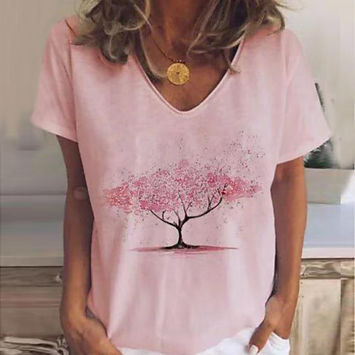 

Women's Daily Blouse - Solid Colored V Neck Blushing Pink